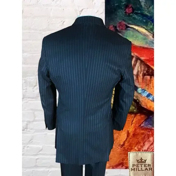 Peter Millar 40R 32W Dark Navy Blue Gray Pinstripe 2 Piece Suit Jacket Pants - Picture 6 of 16